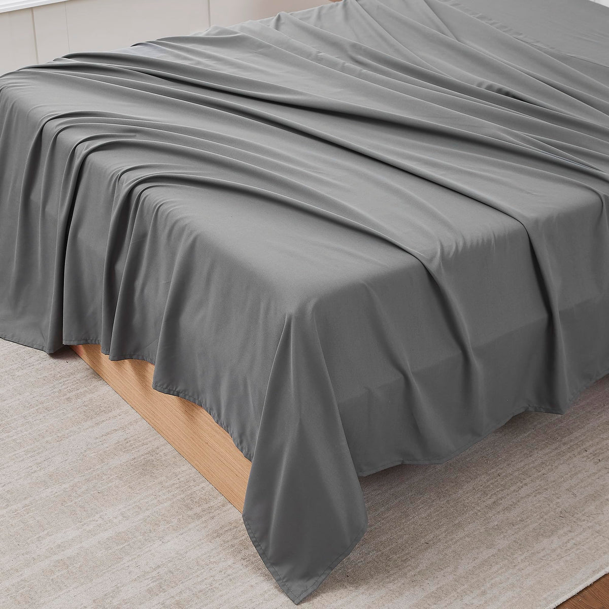 King Size Flat Sheet Only - Ultra Soft & Breathable Brushed Microfiber Top Sheet Only for King Size Beds, Denim Blue