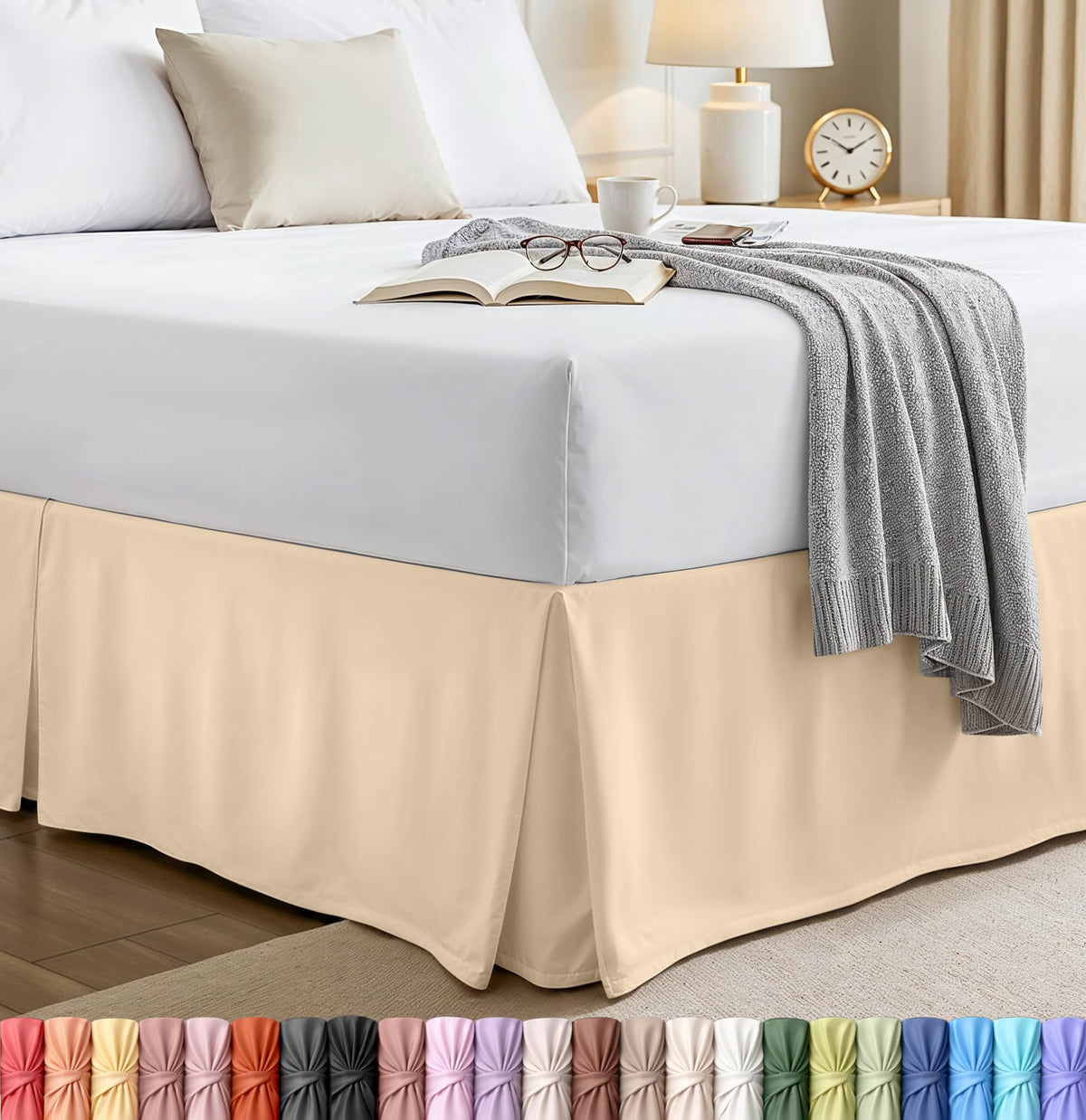 Queen Size Pleated Bed Skirt, Hides Under-Bed Storage 16 Inch Drop, Brown