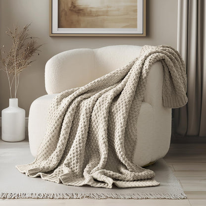 EVERGRACEHOME Chunky Chenille Knit Throw Blanket, 50 x 60, Olive Green