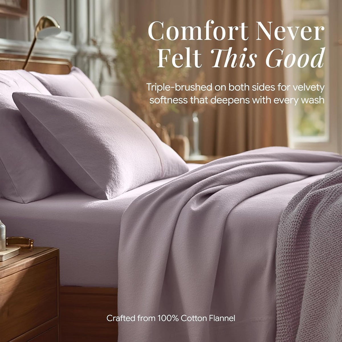 Tribeca Living King Cotton Flannel Flat Sheet Only 170-GSM - Oversized 112 x 106 Inch Dimensions for Generous Bed Coverage - Soft Breathable Bedding in Lavender