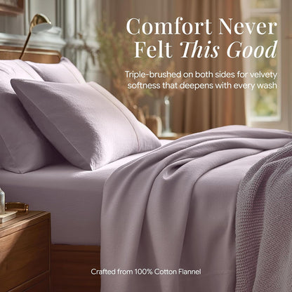Tribeca Living King Cotton Flannel Flat Sheet Only 170-GSM - Oversized 112 x 106 Inch Dimensions for Generous Bed Coverage - Soft Breathable Bedding in Lavender