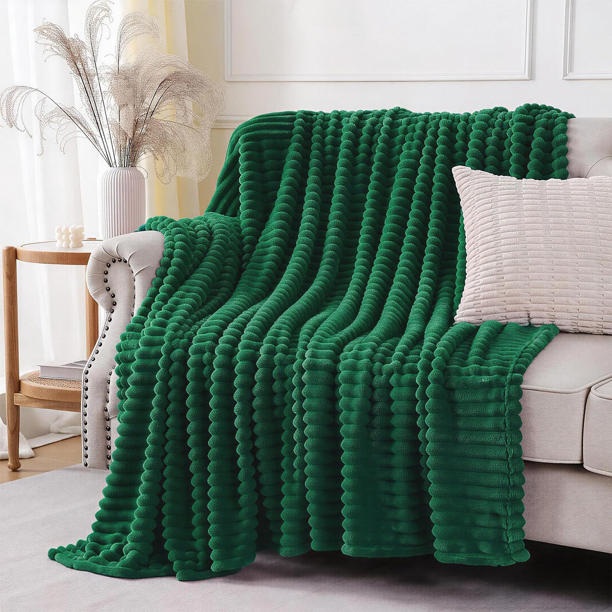Khaki Throw Blanket for Couch Sofa 50x60 inches Striped Design