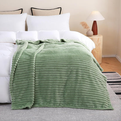 Sage Green Fleece Throw Blanket 50”×60” for Couch Sofa Livingroom