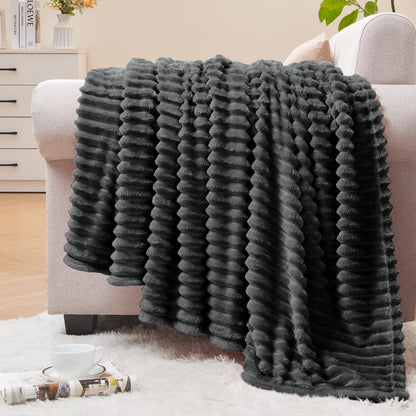 BEDELITE 3D Ribbed Jacquard Pink Fleece Throw Blanket for Couch, 50x60 Inch