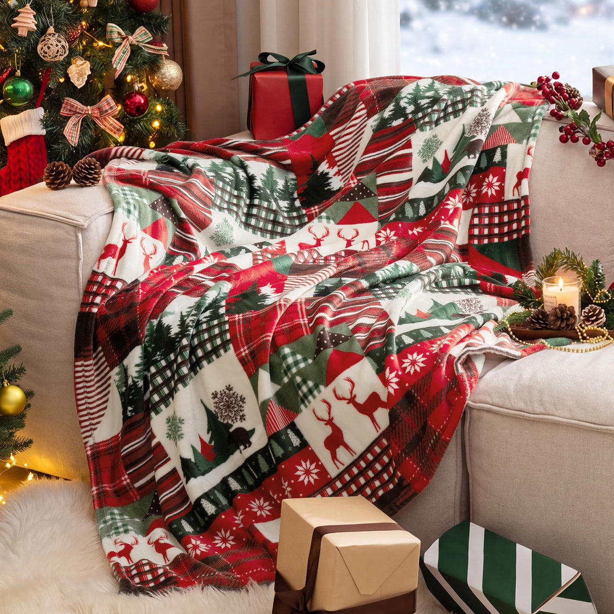 PHF Fleece Blanket King Size 108x90-300GSM Lightweight Airy Warmth, Khaki
