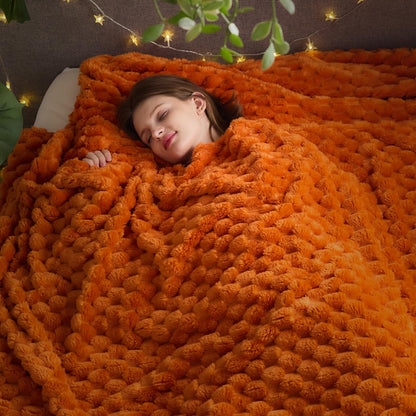 NEWCOSPLAY Fleece Ribbed Cozy Throw Blanket for Couch, Pink, 50"x60"