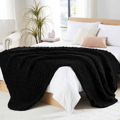 L'AGRATY Chunky Knit Throw Blanket for Couch, 50'' x 60'' Knit Throw, Ivory