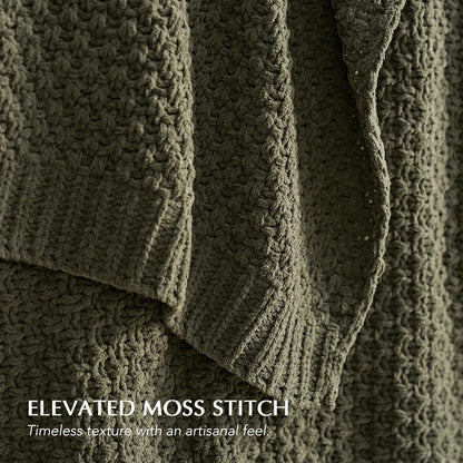 EVERGRACEHOME Chunky Chenille Knit Throw Blanket, 50 x 60, Olive Green