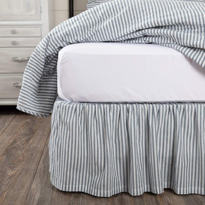 VHC Brands Sawyer Mill Ticking Striped Cotton Farmhouse Split Corners Gathered King Bed Skirt, 78x80x16, Charcoal Dark Creme White