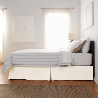Amazon Basics Lightweight Pleated Bed Skirt, Machine Washable, Wrinkle and Fade Resistant, Queen, Off White