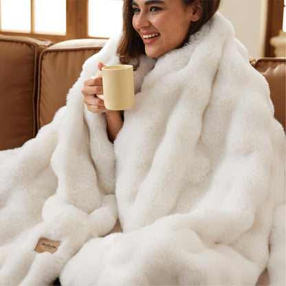 Bedsure Fluffy Bubble Faux Fur Throw XL Blanket, 50"x70", Tie-dye Taupe