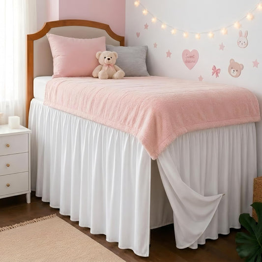 White Platform Dorm Room Bed Skirt Twin XL 36 Inch Drop with Split Corner