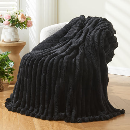 NEWCOSPLAY Fleece Ribbed Cozy Throw Blanket for Couch, Pink, 50"x60"