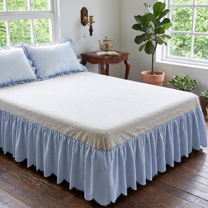Striped Bed Skirt, Queen Size 16" Drop, Scallop Dust Ruffle, Blue