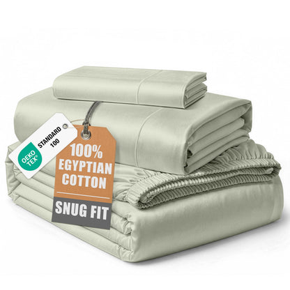 LANE LINEN 100% Egyptian Cotton Sheets King Size Silky Sateen Weave - White