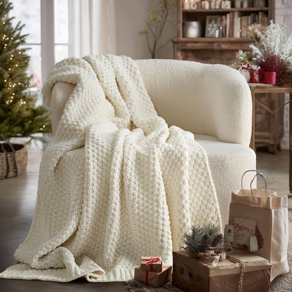 EVERGRACEHOME Chunky Chenille Knit Throw Blanket, 50 x 60, Olive Green