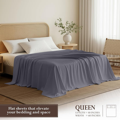 Queen Size Flat Sheet Only, Ultra Soft & Breathable Hotel Sheets, Grey