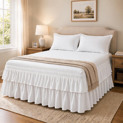 White Twin XL College Dorm Bed Skirt 32" Drop, Elastic Wrap Dust Ruffle