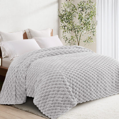 Whale Flotilla Soft 3D Jacquard Fleece Throw Blanket for Couch & Bed, Ivory
