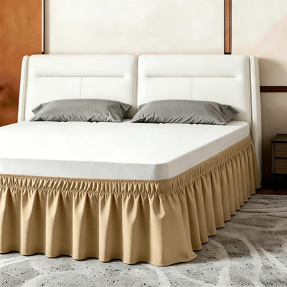 ANARACHON Full Bed Skirt, Wrap-Around Elastic Ruffled Eyelet Bed Skirt Full Size Dust Ruffle with Gathered Styling and Embroidered Details, 18" Drop Length (White)