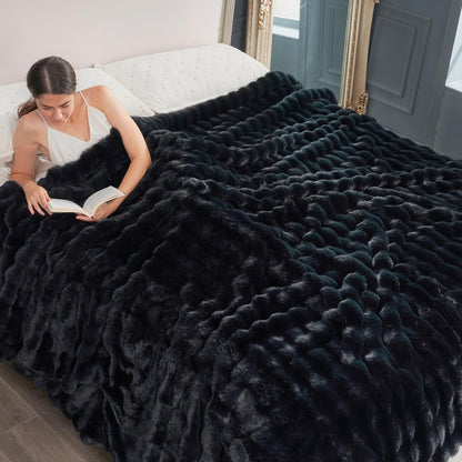 Cozy Bliss Faux Fur Throw Blanket for Couch, Fuzzy Soft Plush Thick Bubble Blanket for Sofa Bedroom Living Room, 50 * 60 Inches Tie-dye Taupe