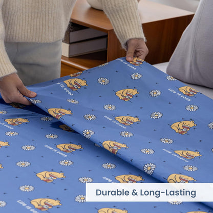 Berkshire LIG® King Flat Sheet (Only), Brushed Microfiber Sheet with Cute Cartoon Characters, Soft, Breathable, Easy-Care Bedding for LIG Fans, Spring Hunny Small Cornflower Blue