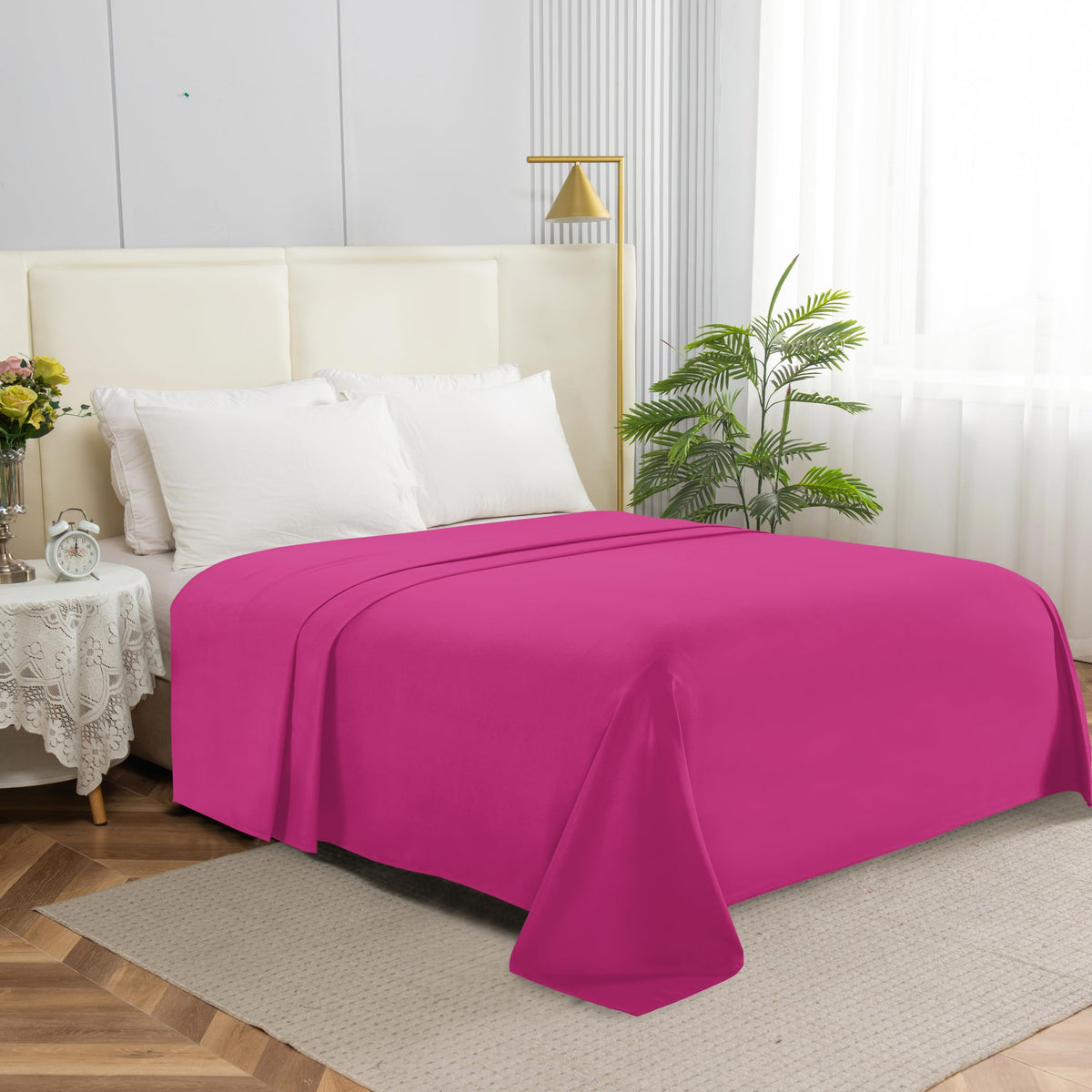 Elegant Comfort Premium Hotel Quality 1-Piece Flat Sheet, Luxury & Softest 1500 Thread Count Egyptian Quality Bedding Flat Sheet, Wrinkle, Stain and Fade Resistant, Queen, White