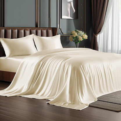 BEDELITE Satin Sheets Queen Size Bed Set, Black, 4 Pieces