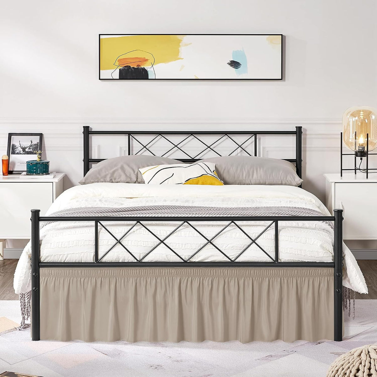 Wrap Around Queen Size Bed Skirt Split Corner 15" Drop-Elastic Dust Ruffle