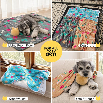 Luciphia 1 Pack 3 Blankets Fluffy Premium Fleece Pet Blanket Flannel Paw Printed Throw for Dog Cat(Small 23x16'', Grey/Brown/Blue)