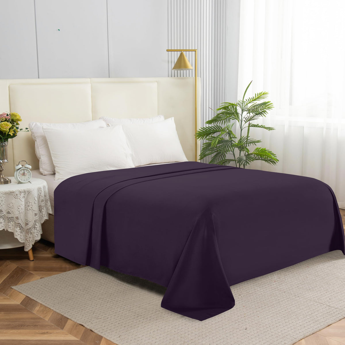 Elegant Comfort Premium Hotel Quality 1-Piece Flat Sheet, Luxury & Softest 1500 Thread Count Egyptian Quality Bedding Flat Sheet, Wrinkle, Stain and Fade Resistant, Queen, White