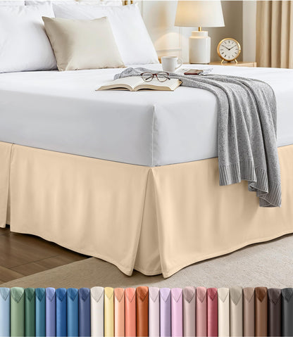 Queen Size Pleated Bed Skirt, Hides Under-Bed Storage 16 Inch Drop, White