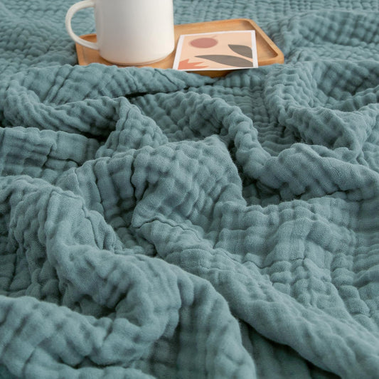 EMME Muslin Throw Blanket for Adults 100% Cotton Blankets for Couch Breathable Gauze All Season Soft and Lightweight Pre-Washed (Teal, 50"x71")