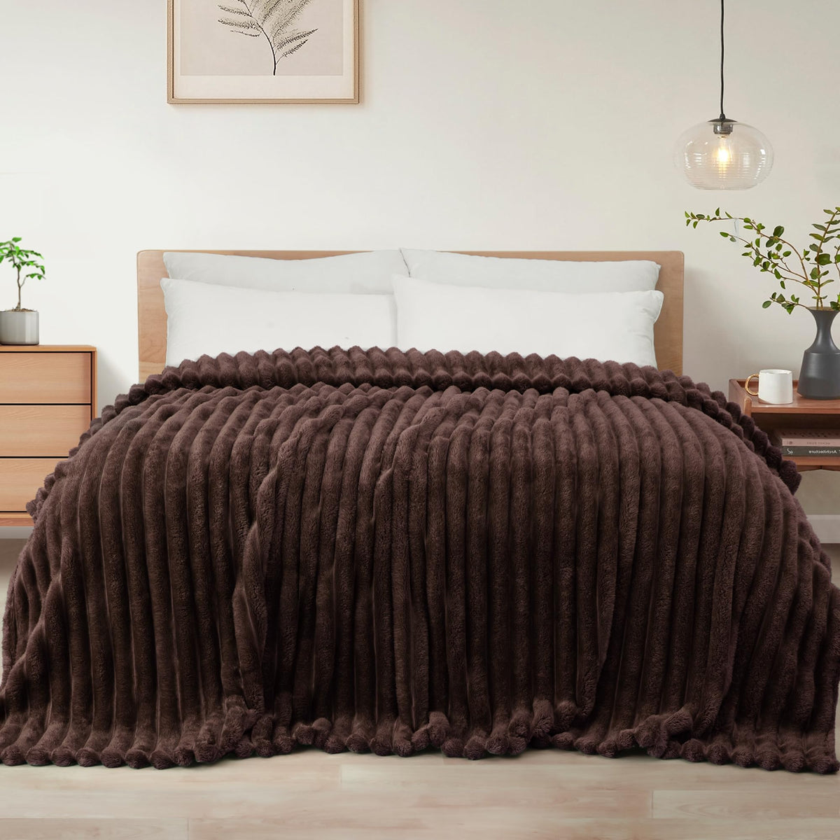 Exclusivo Mezcla Striped Fleece Throw Blanket for Couch, Sofa, Navy Blue