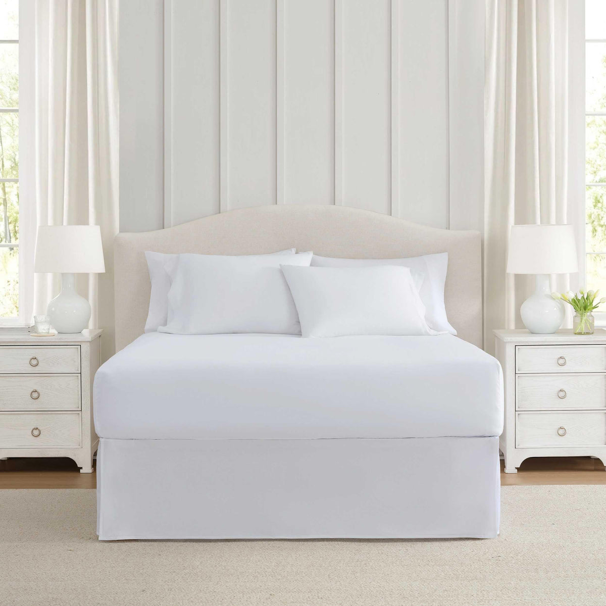 Martha Stewart - Queen Size Bed Skirt, Cotton Percale Bedding, 15-Inch Drop