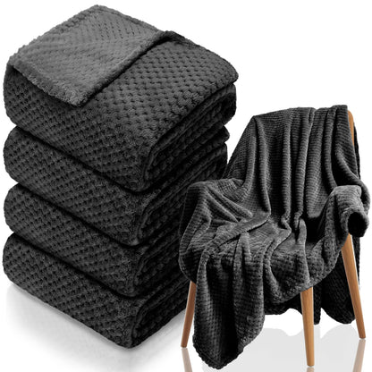 4 Pack Fleece Throw Blankets 50x60 Inches - 270 GSM Ultra Soft Plush Flannel for Bed Couch Sofa, Lightweight Warm 3D Waffle Texture, No Shedding No Pilling All Season Throw (Gray)