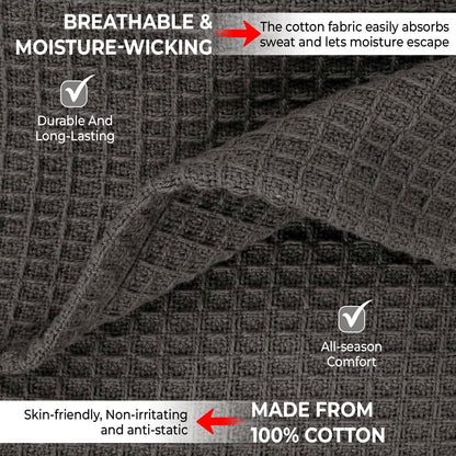 100% Cotton Blankets for Bed - Waffle Weave Blankets for Summer, Lightweight and Breathable Soft Woven Blanket for Spring (Dark Grey, Queen (90" x 90"))