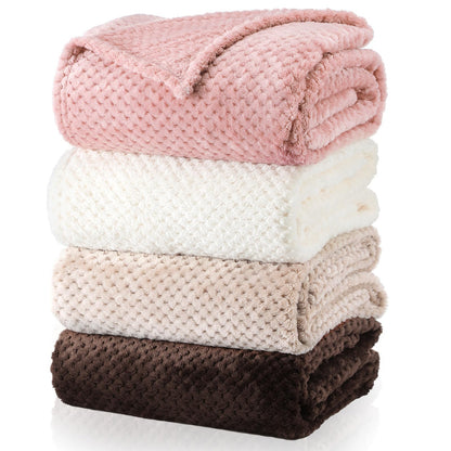 Newwiee 4 Pcs Fleece Throw Blanket, 3D Waffle Textured, Neutral Color