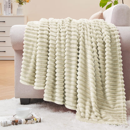 BEDELITE 3D Ribbed Jacquard Pink Fleece Throw Blanket for Couch, 50x60 Inch