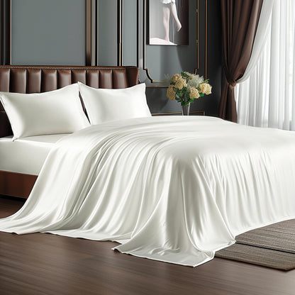 BEDELITE Satin Sheets Queen Size Bed Set, Black, 4 Pieces