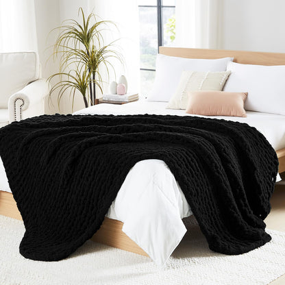 L'AGRATY Chunky Knit Throw Blanket for Couch, 50'' x 60'' Knit Throw, Ivory