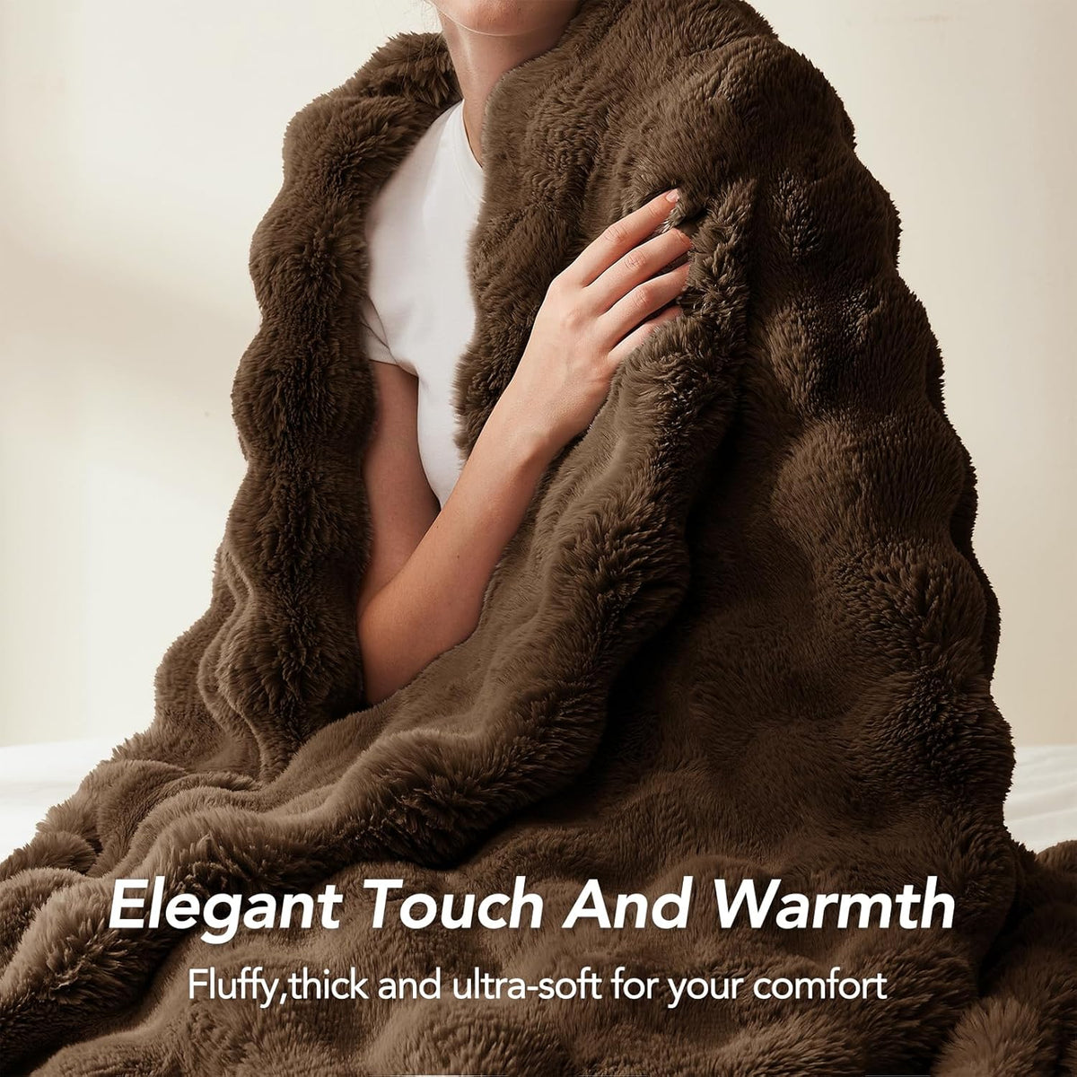 L'AGRATY Faux Rabbit Fur Throw Blanket for Couch, 50'' x 60'', Cocoa Brown