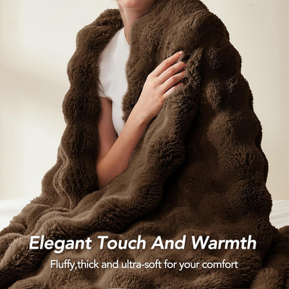 L'AGRATY Faux Rabbit Fur Throw Blanket for Couch, 50'' x 60'', Cocoa Brown