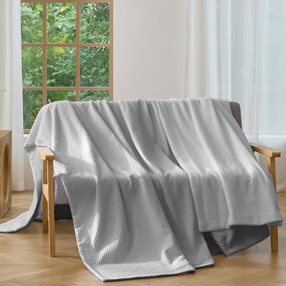 CHUFFED Cotton Waffle Blanket Queen Size-Plush Milk Velvet & Reversible Waffle Weave,Anti-Static 500Gsm Design，Thick Cozy Soft Winter Blanket for Bed, Couch, Sofa - White, 90x90 Inches