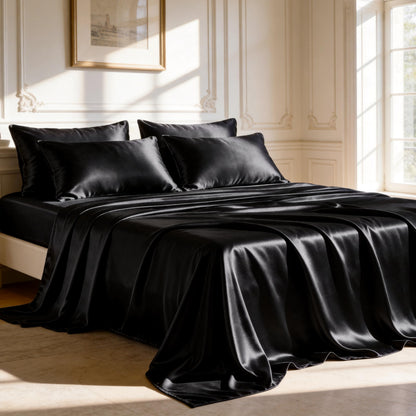 Love's cabin Satin Queen Sheets Set, 4 Pieces, Pink, 15" Deep Pocket