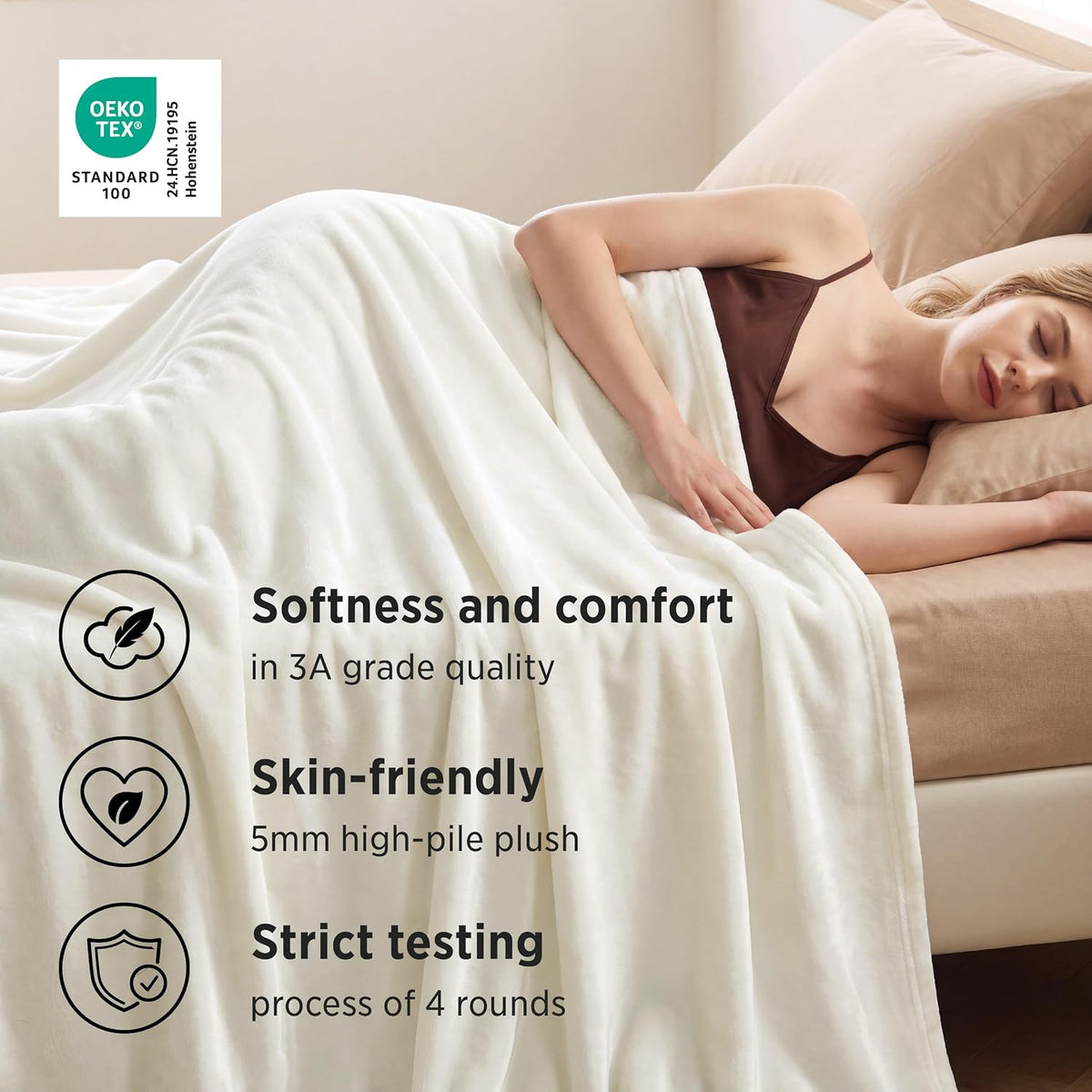 Bedsure GentleSoft Fleece Blankets Queen Size Cream - Birthday Gifts for Women Bed Blanket Soft Lightweight Plush Fuzzy Cozy Luxury Microfiber, Home Room Decor Gifts, 90x90 inches