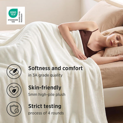 Bedsure GentleSoft Fleece Blankets Queen Size Cream - Birthday Gifts for Women Bed Blanket Soft Lightweight Plush Fuzzy Cozy Luxury Microfiber, Home Room Decor Gifts, 90x90 inches