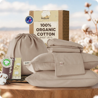 Bedsure PureWoven 100% GOTS Certified Organic Cotton Sheets, Queen Size