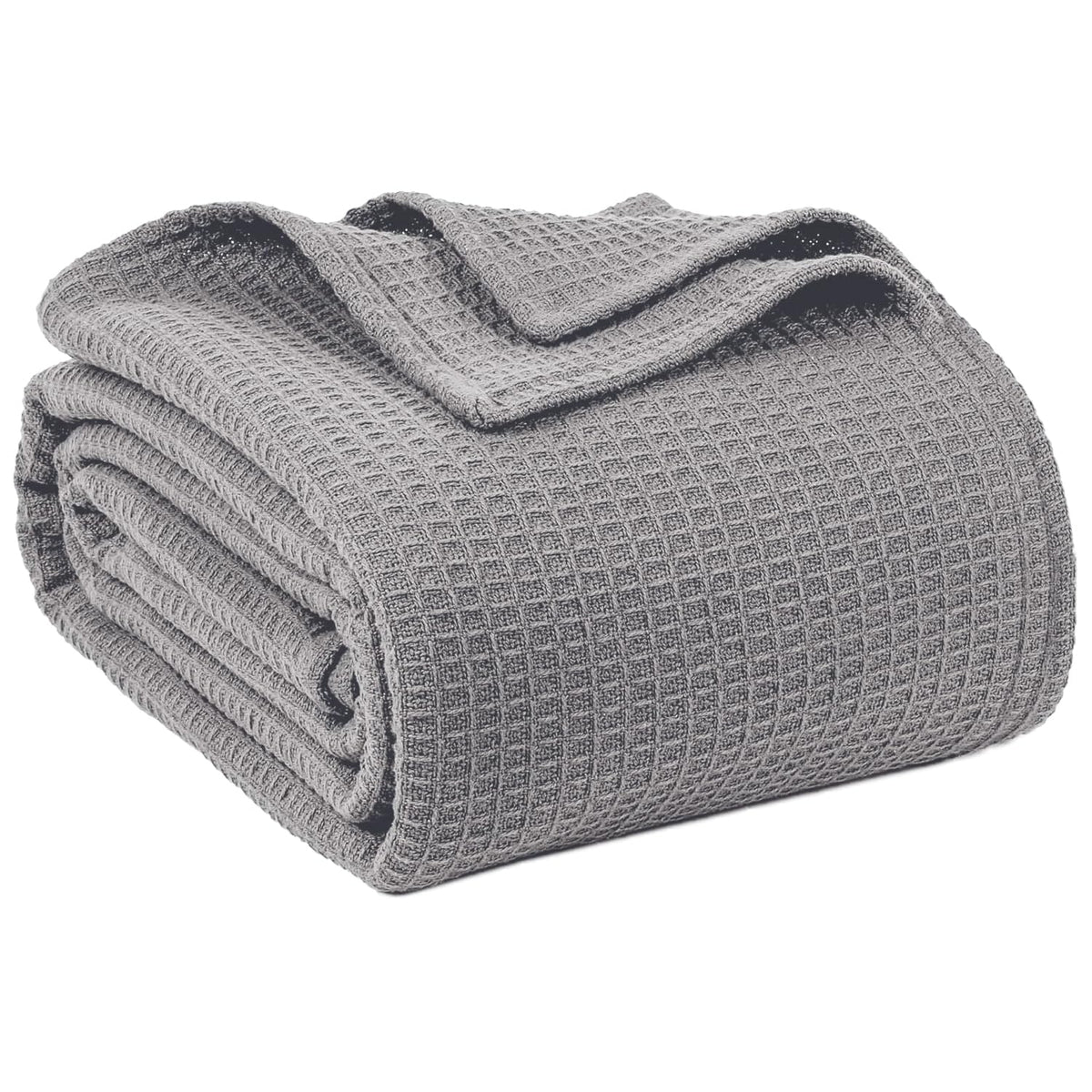 100% Cotton Blankets for Bed - Waffle Weave Blankets for Summer, Lightweight and Breathable Soft Woven Blanket for Spring (Dark Grey, Queen (90" x 90"))