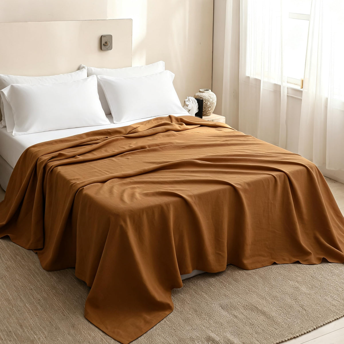 Simple&Opulence French Linen Flat Sheet with Embroidered Border-100% Stone Washed Flax Bedding,King Size(108''x102'') Ultra Soft,Breathable Flat Top Sheet-1 Piece Bed Flat Sheet Only(Linen)